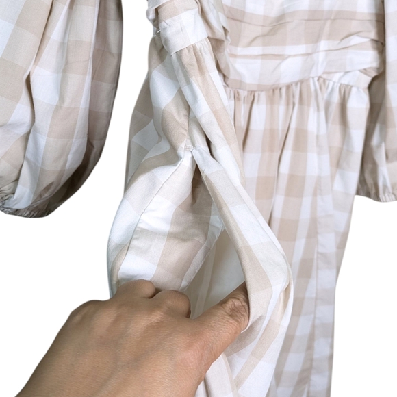 Abercrombie Fitch Emerson Poplin Puff Sleeve Gingham Dress Large Tall LT Peasant - Picture 6 of 13